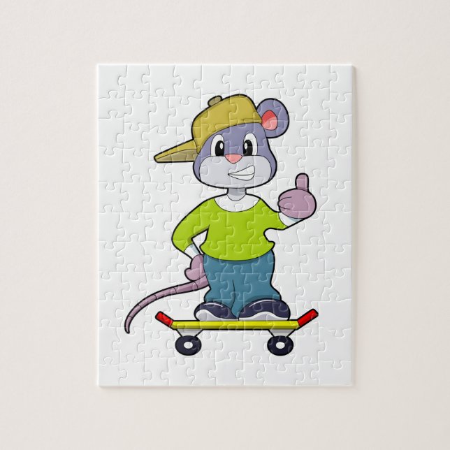Mus som Skater med Skateboard Pussel (Vertikal)