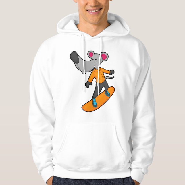 Mus som Snowboarder med snurrbord Hoodie (Framsida)