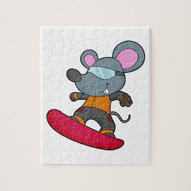 Mus som Snowboarder med snurrbord Pussel (Vertikal)