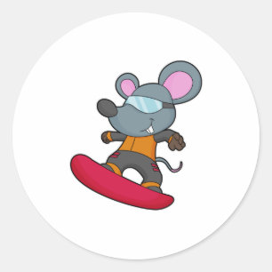Mus som Snowboarder med snurrbord Runt Klistermärke