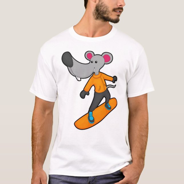Mus som Snowboarder med snurrbord T Shirt (Framsida)