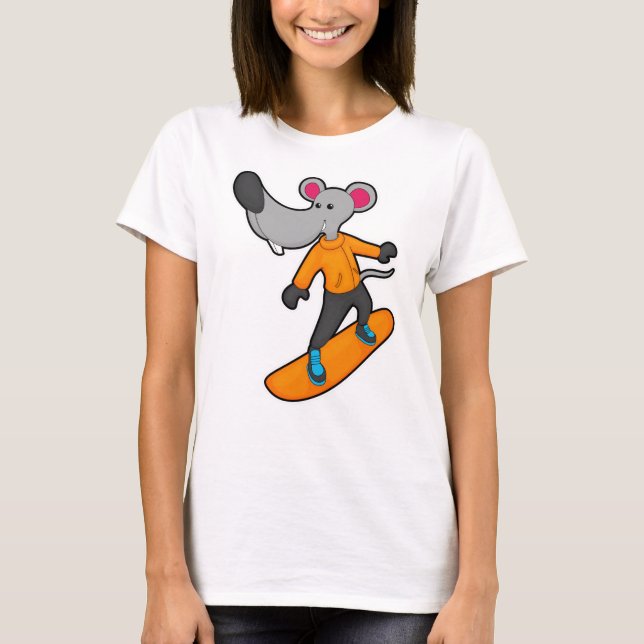 Mus som Snowboarder med snurrbord T Shirt (Framsida)