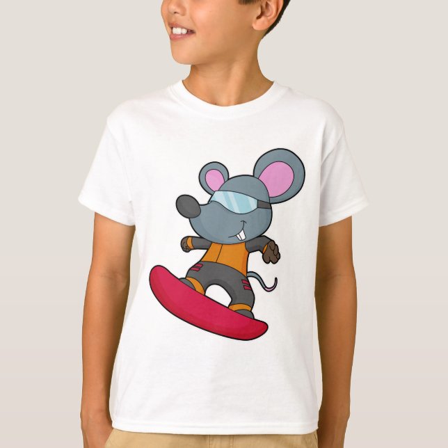 Mus som Snowboarder med snurrbord T Shirt (Framsida)
