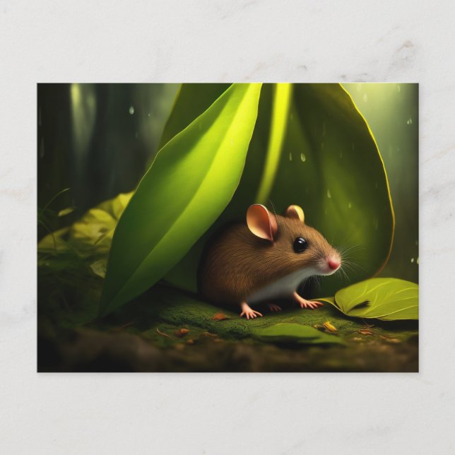 Mus som söker skydd från Rain Vykort (Framsida)