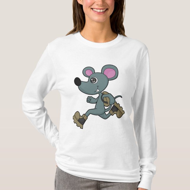 Mus som Springer med ryggsäck T Shirt (Framsida)