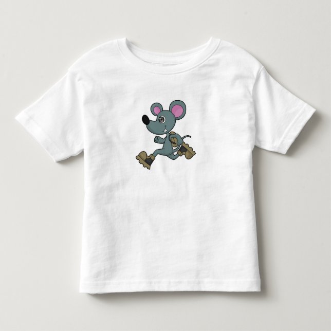 Mus som Springer med ryggsäck T Shirt (Framsida)