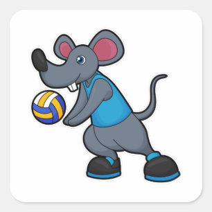 Mus som Volleyball-spelare med Volleyball Fyrkantigt Klistermärke