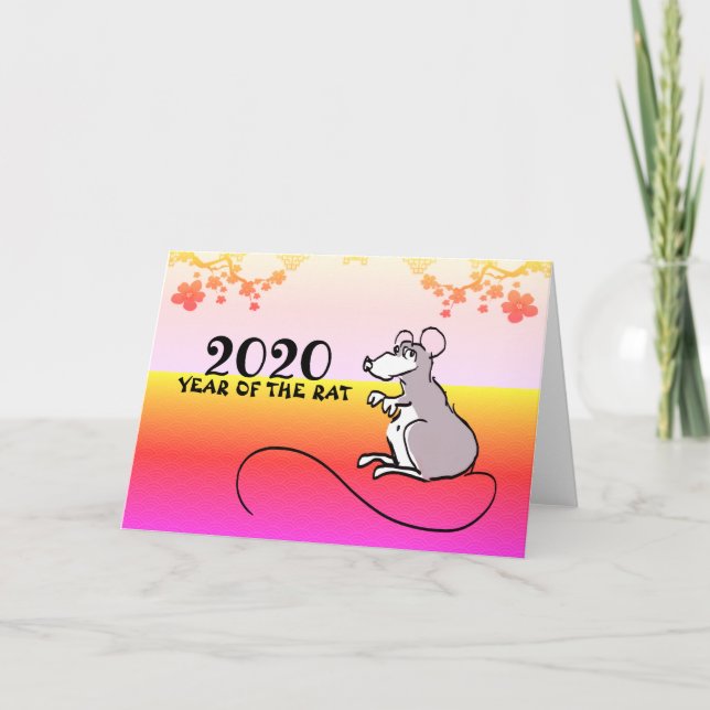 Mus Tecknad Lunar Råtta New Year Vår GC Helgkort (Framsida)