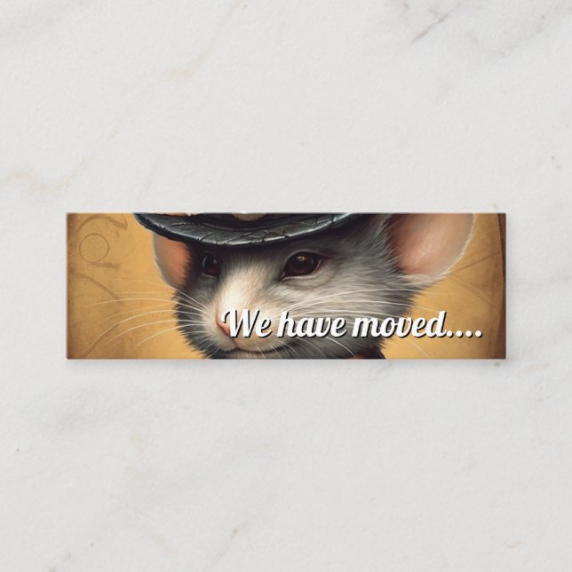 Mus vi har flyttat mini visitkort (Framsida)