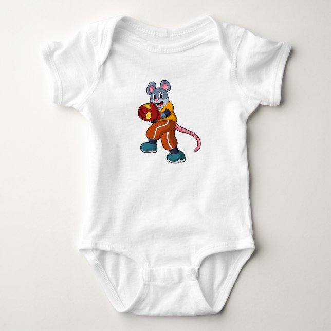 Mus vid baseboll med basebollhandske t shirt (Framsida)