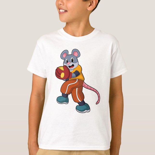 Mus vid baseboll med basebollhandske t shirt (Framsida)