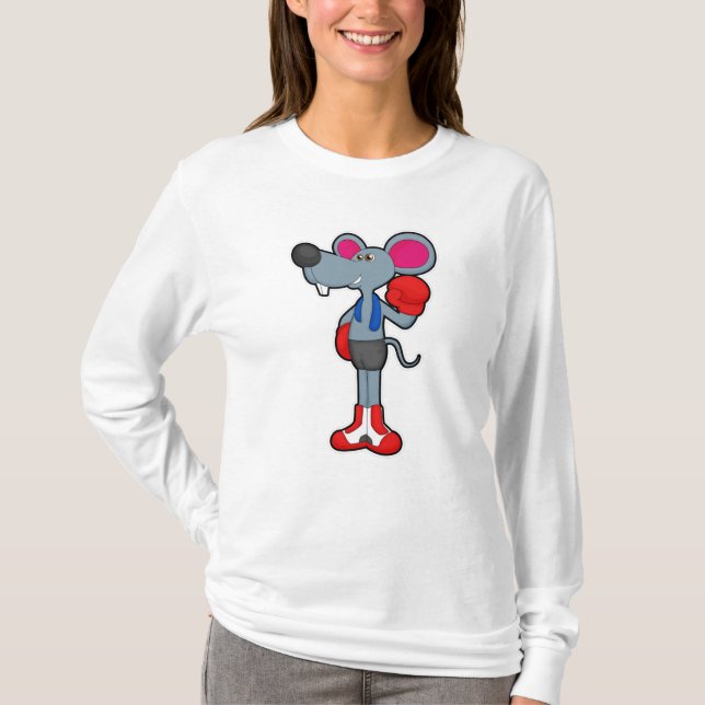Mus vid Boxing med Boxing-handskar T Shirt (Framsida)