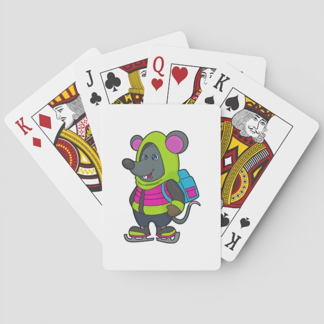 Mus vid Ice-skridskor och ryggsäck.pn Casinokort (Baksidan)