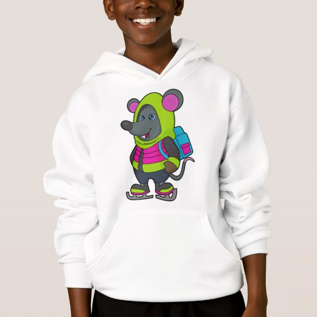 Mus vid Ice-skridskor och ryggsäck.pn T Shirt (Framsida)