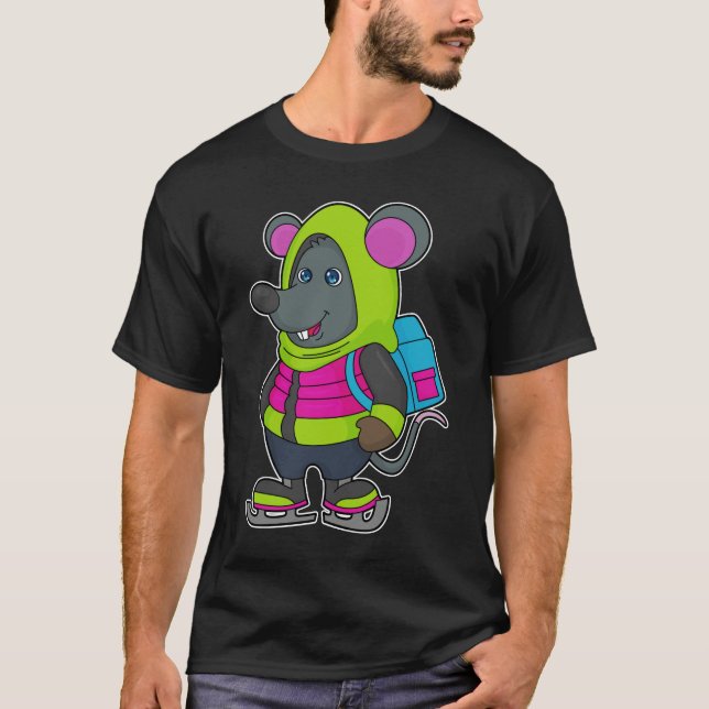Mus vid Ice-skridskor och ryggsäck.pn T Shirt (Framsida)