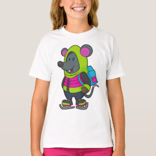Mus vid Ice-skridskor och ryggsäck.pn T Shirt