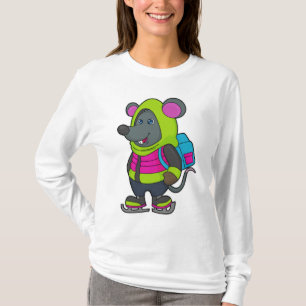 Mus vid Ice-skridskor och ryggsäck.pn T Shirt