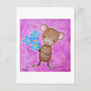 Mus vycard Cute Mouse Glöm mig inte Blommor Vykort