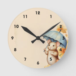 Musblommor blå orange rosa gammal bläddrad papper rund klocka