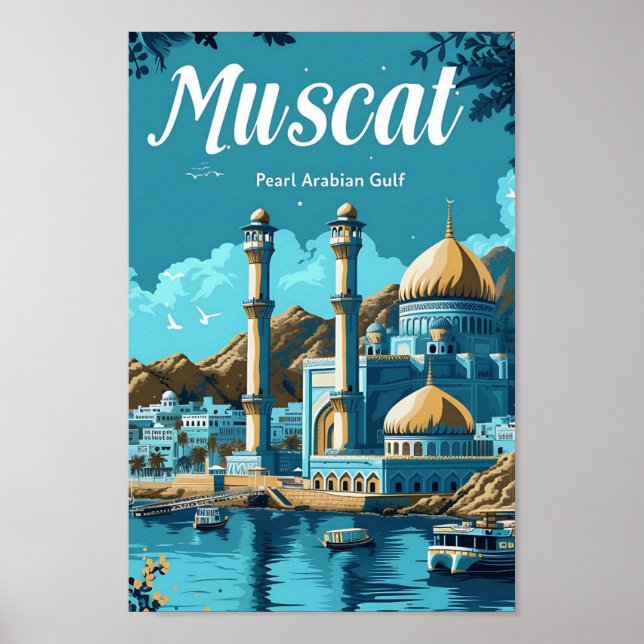 Muscat Oman Artistic Travel Illustration Poster (Framsidan)