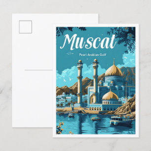Muscat Oman Artistic Travel Illustration Vykort