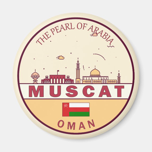 Muscat Oman City Skyline Emblem Magnet (Framsidan)