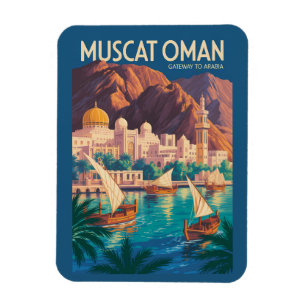 Muscat Oman Illustration Resa Konst Vintage Magnet