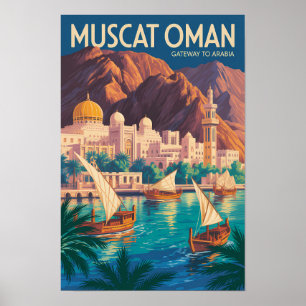 Muscat Oman Illustration Resa Konst Vintage Poster