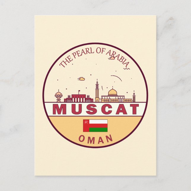 Muscat Oman Stadssiluett Emblem Vykort (Framsida)