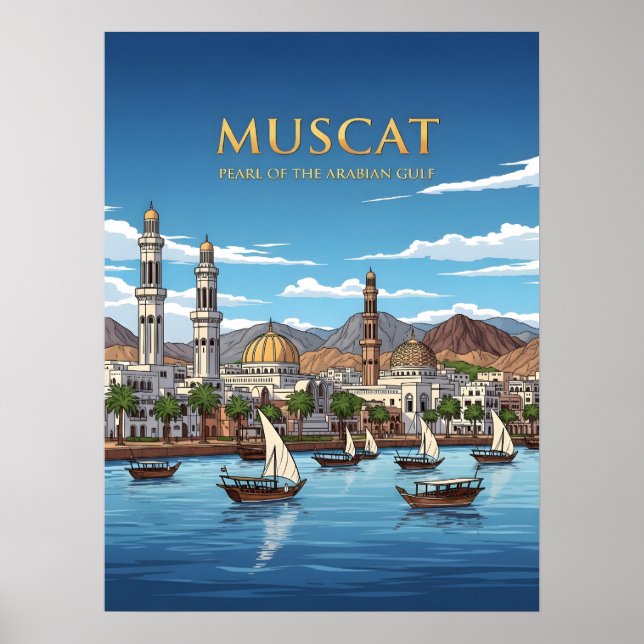 Muscat Oman vattenfront cityscape Poster (Framsidan)
