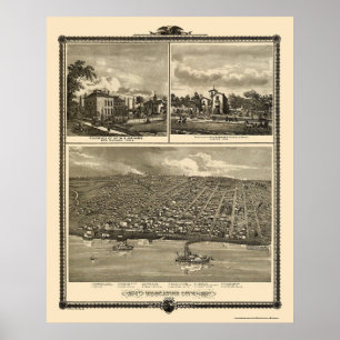 Muscatine stad, panorama- karta för IA - 1875 Poster