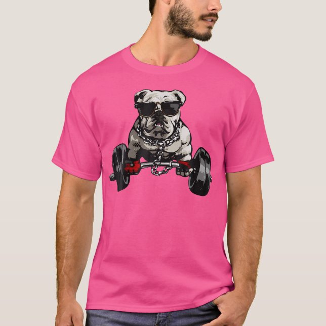 Muscle Bulldog Hund DeadlyftGym Weightlift W T Shirt (Framsida)