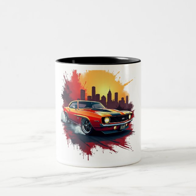 Muscle Car Burnout Mug Två-Tonad Mugg (Center)