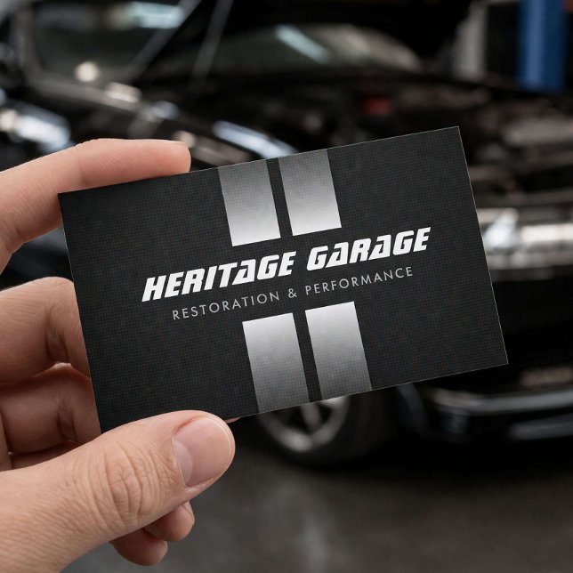 Muscle Car Restoration Racing Ränder Svart Visitkort (Skapare uppladdad)