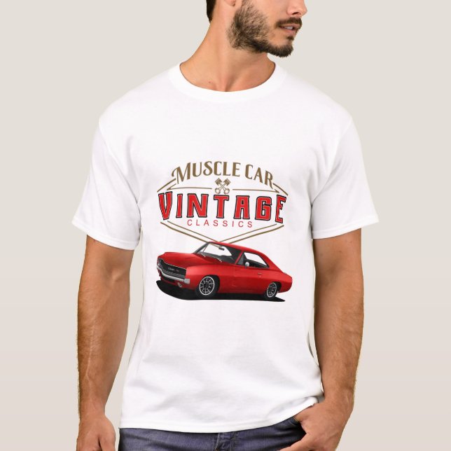 Muscle Car Vintage Charger T Shirt (Framsida)