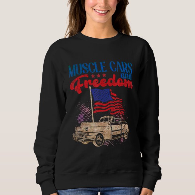 Muscle Cars Freedom American Car Enthusiast juli 4 T Shirt (Framsida)