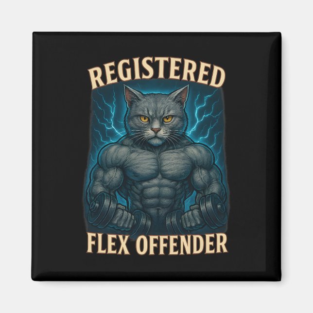 Muscle Cat Registered Flex Offender Funny Gym Meme Magnet (Framsidan)