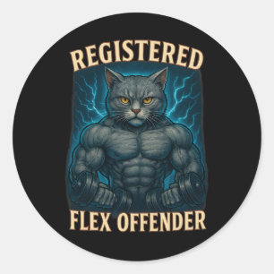Muscle Cat Registered Flex Offender Funny Gym Meme Runt Klistermärke