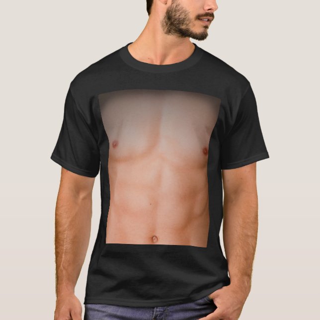 Muscle Chest Fake Body Abs T Shirt (Framsida)