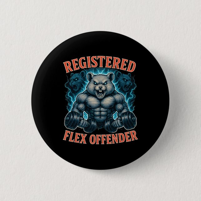 Muscle Hamster Registered Flex Offender Funny Gym Knapp (Framsida)