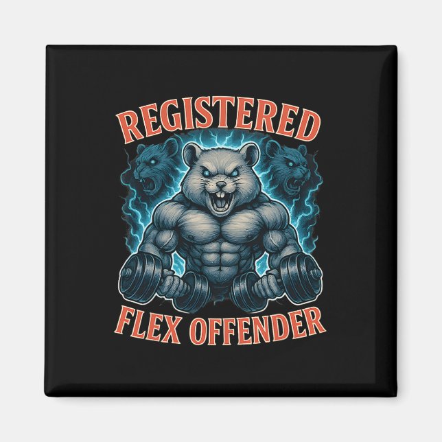 Muscle Hamster Registered Flex Offender Funny Gym Magnet (Framsidan)