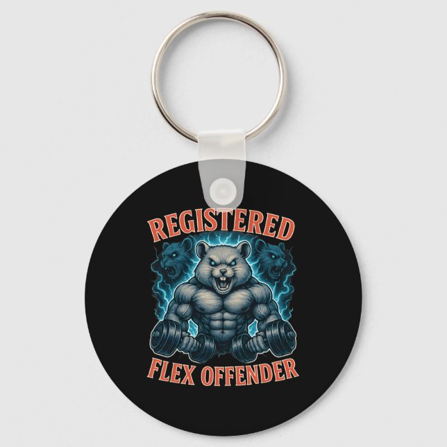 Muscle Hamster Registered Flex Offender Funny Gym Nyckelring (Framsida)