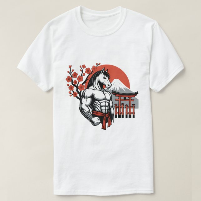 Muscle Horse Warrior – Japanese Fuji Torii Art T Shirt (Design framsida)