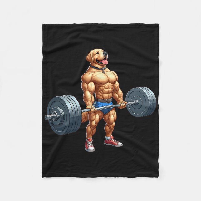 Muscle Labrador Hund DeadlyftGym Weightlyftning Fleecefilt (Framsidan)