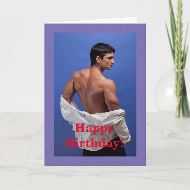 Muscle Male Birthday Card, 5 tum x 7 tum, mappat k Kort (Framsida)