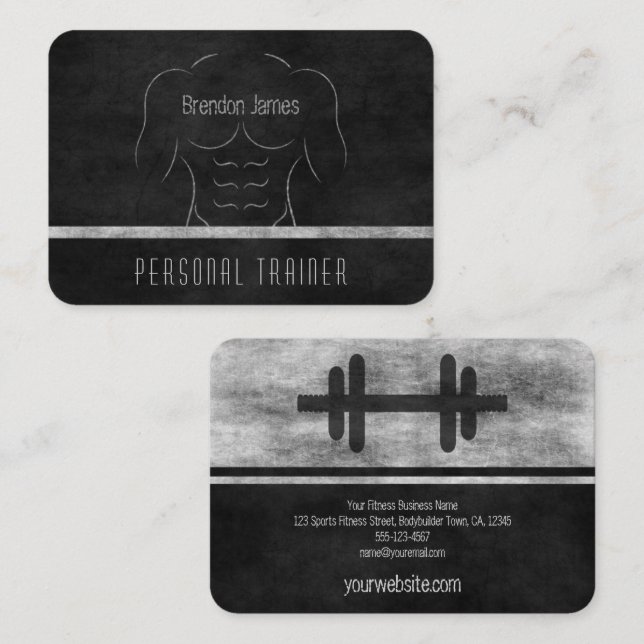 Muscle Man Fitness Coach Personal Trainer Black Visitkort (Fram/baksida)
