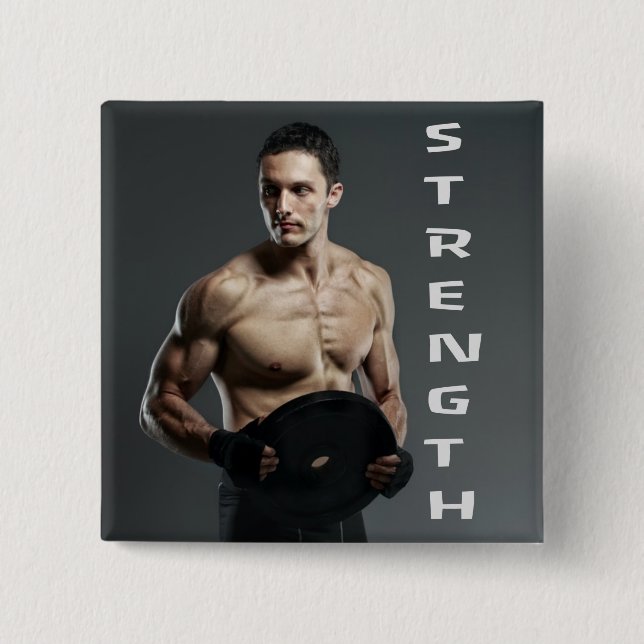 Muscle Man Strength Hiss Weights Gym Workout Knapp (Framsida)