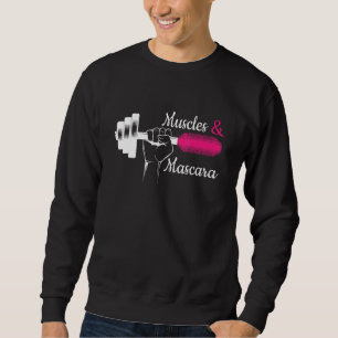 Muscle & Mascara Eyelash Lipstick Funny Fold Gif Lång Ärmad Tröja