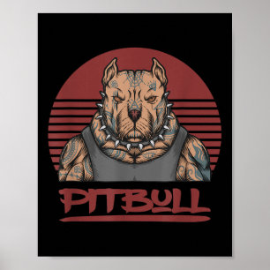 Muscle Pitbull Hund Aggressive Tittar Pit Bull Wit Poster