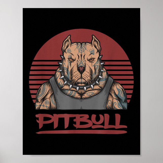 Muscle Pitbull Hund Aggressive Tittar Pit Bull Wit Poster (Framsidan)